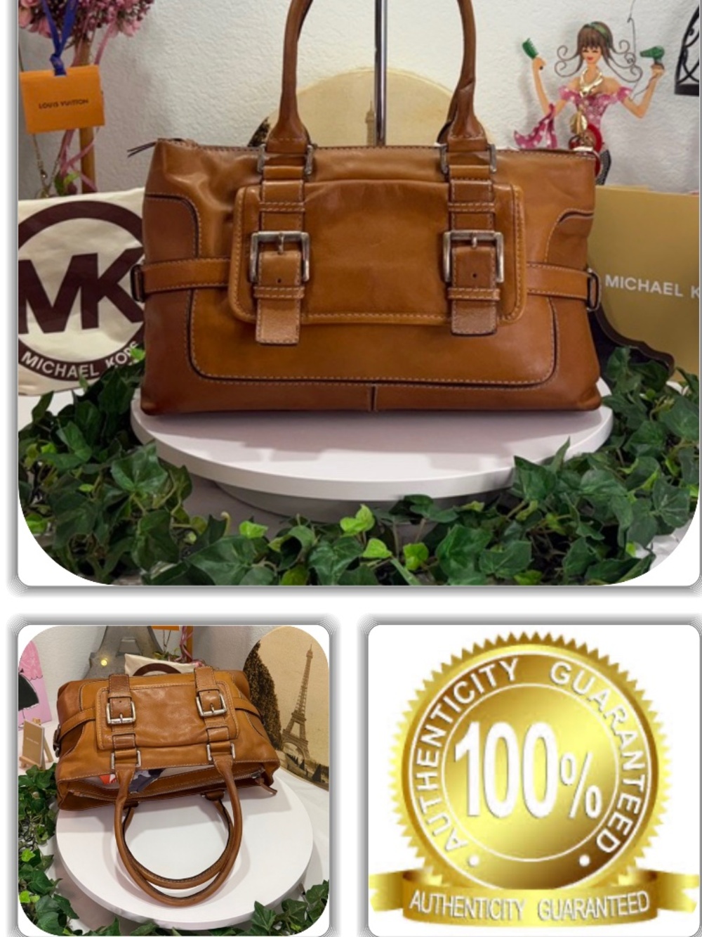 SCARSE MICHAEL KORS BROWN DOUBLE BUCKLE LEATHER SHOULDER/HANDBAG!